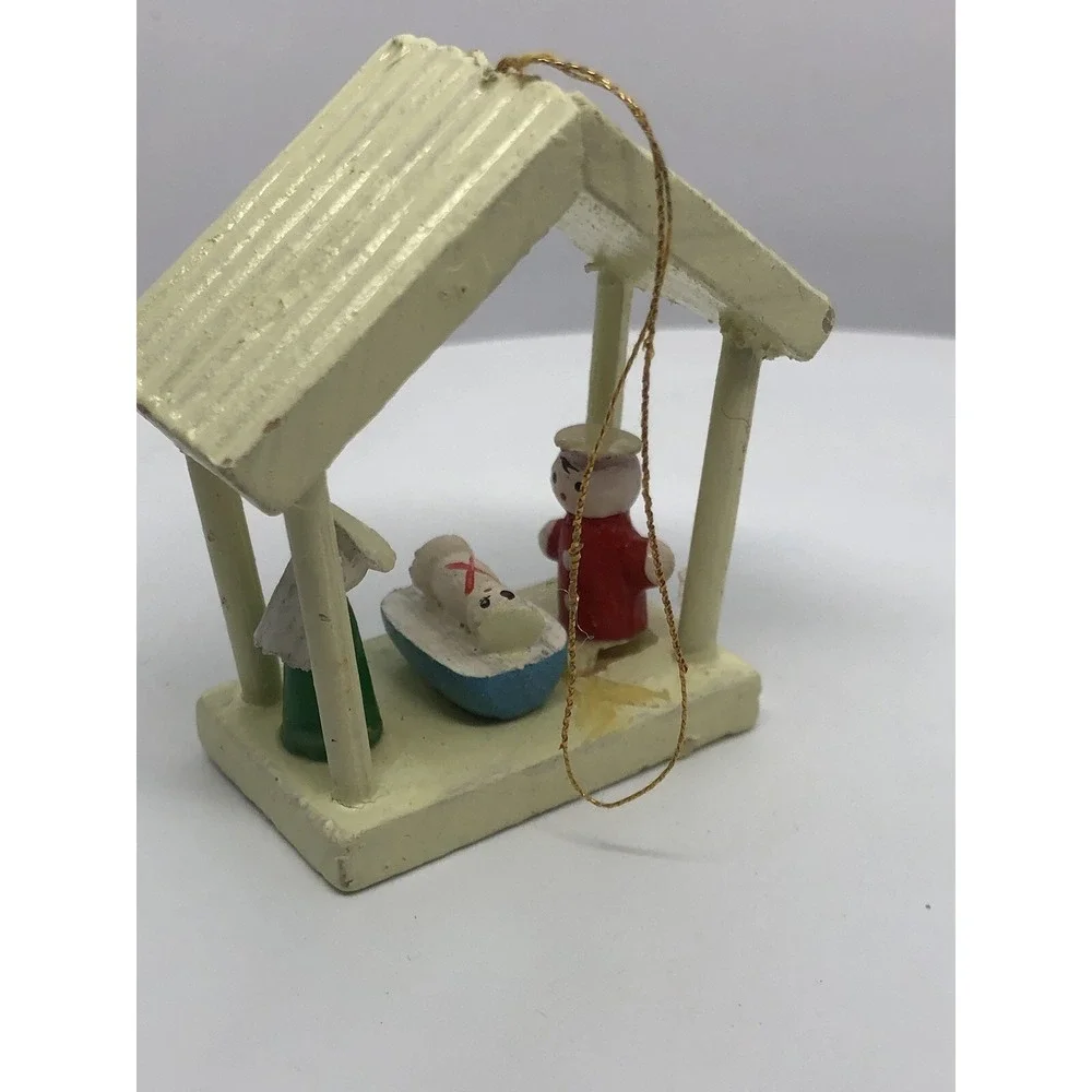 Vintage Wooden Hand Painted Nativity Christmas Ornament 2.5